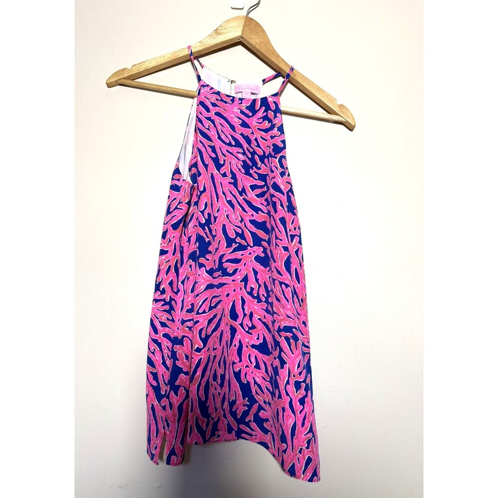 Lilly Pulitzer Did You Catch That Samba Tank Top Blouse XS Pink Blue Silk
